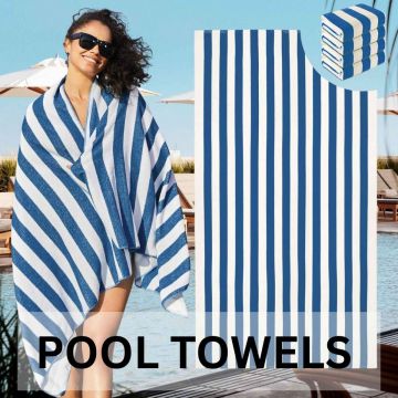 High Absorbent Oeko-Tex Certified Cotton Beach Towel White Navy Stripes