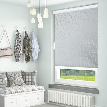 Silver Flower Leaf Roller Jacquard Blinds