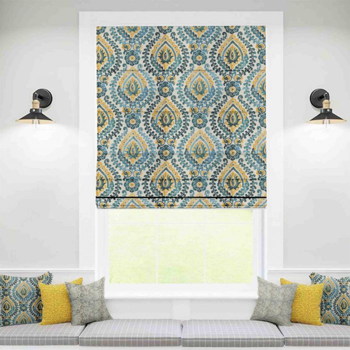 Damask Design Yellow Blue Roman Blinds - BROB-PD2-211