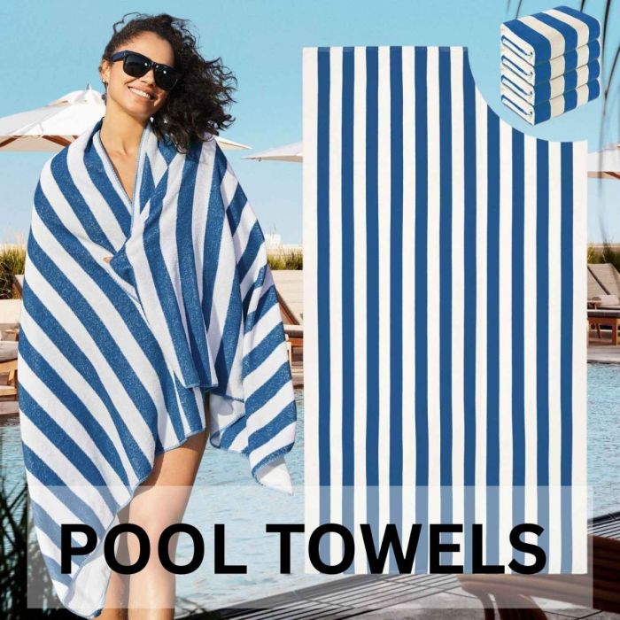 High Absorbent Oeko-Tex Certified Cotton Beach Towel White Navy Stripes